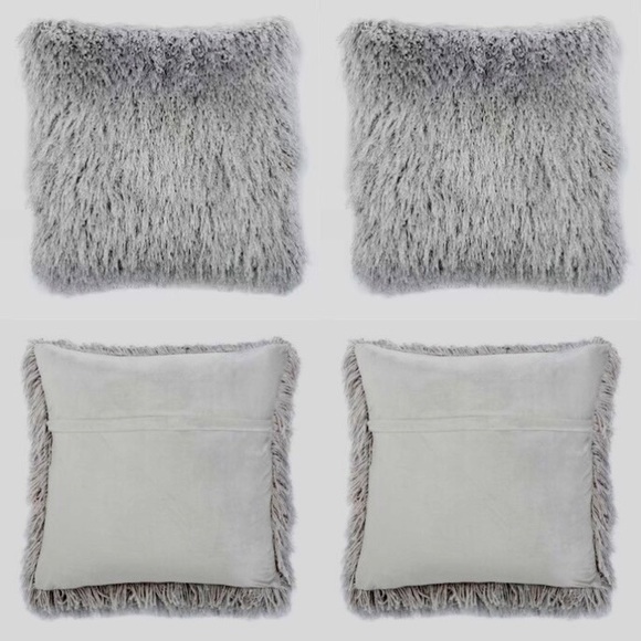 Safavieh Other - SAFAVIEH Two Large Gray Shag Metallic Silver Decorative Throw Pillows